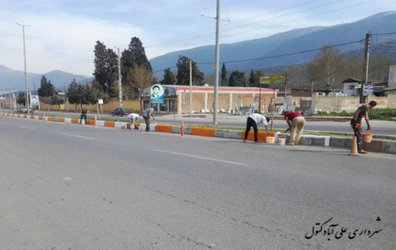 ادامه رنگ آمیزی خیابان امام رضا(ع) توسط