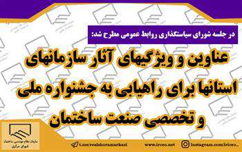 عناوین و ویژگیهای آثار سازمانهای استانها برای راهیابی به جشنواره ملی و تخصصی صنعت ساختمان