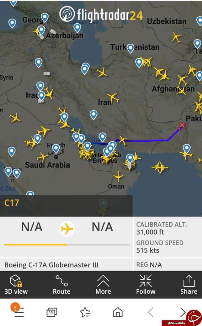 عبور یک فروند C۱۷-A globemaster از آسمان ایران!
