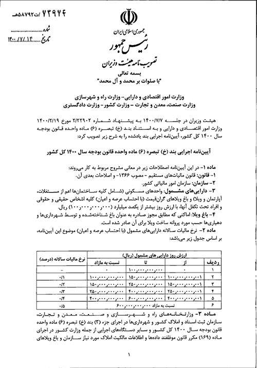  ابلاغ آیین‌نامه اجرای مالیات خانه‌های لوکس