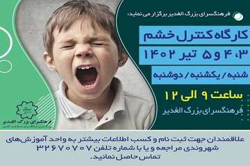 کارگاه آموزشی سه روزه کنترل خشم در فرهنگسرای الغدیر برگزار می شود