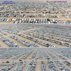تصاویر هوایی از پارکینگ بزرگ شلمچه در اربعین حسینی با مدیریت شهرداری خرمشهر